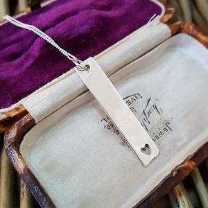 925 Sterling Silver Necklace, Bar Ingot Pendant, Heart Pendant Necklace