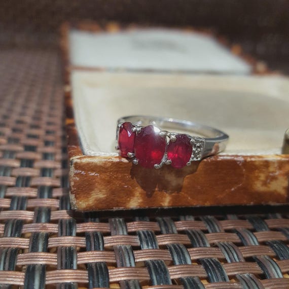 925 Solid Sterling Silver Trilogy Ring Natural Ru… - image 7