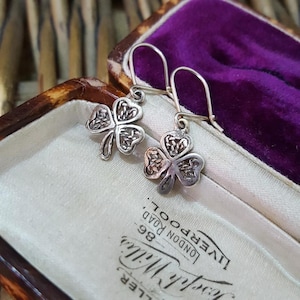 Vintage 925 Sterling Silver Earrings, Lucky Clover Earrings, Shamrock, Hallmark
