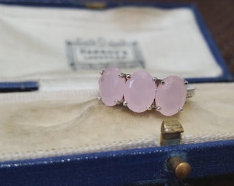 Sterling Silver Trilogy Ring Pink Chalcedony Jewellery UK Size T / US 9.75/EU 61
