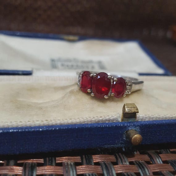 925 Solid Sterling Silver Trilogy Ring Natural Ru… - image 5