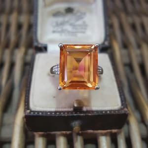 925スターリングシルバー パパラチャクォーツ ステートメントリング、UKサイズN USサイズ6.75