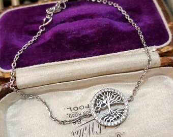 925 Sterling Silver Bracelet, Tree Of Life Chain Bracelet, Adjustable Length