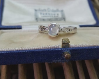 925 Sterling Silver Ring, Cabochon Clear Quartz Gemstone, Size S.5 US 9.25