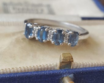Sterling Silver Half Eternity Ring London Blue Topaz & Clear Topaz UK Size U