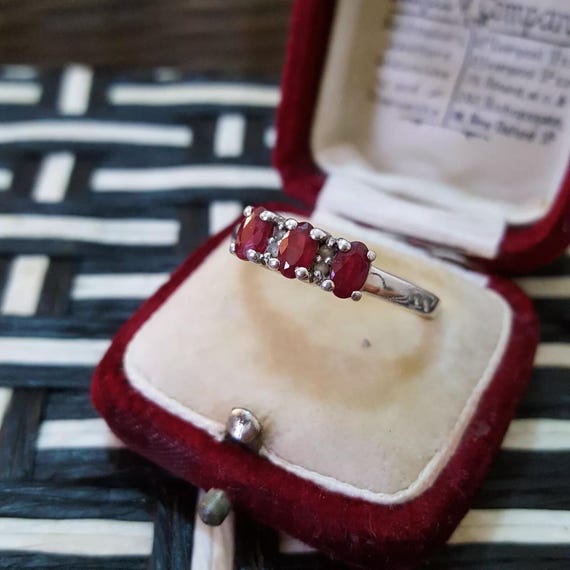 925 Sterling Silver Ring, Natural Ruby Trilogy Ri… - image 3