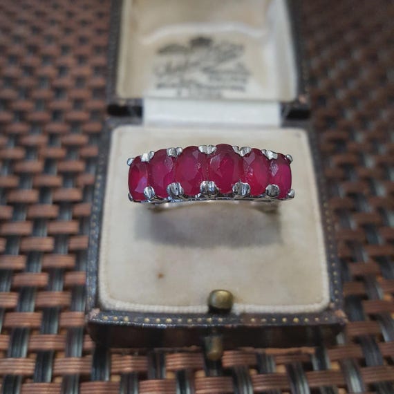 Half Eternity Ring 925 Sterling Silver Ruby Gemst… - image 2