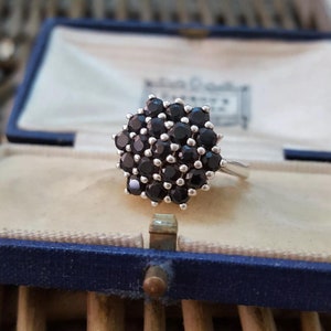 Vintage 925 Sterling Silver Ring, Natural Sapphire Cluster, Size L US 5.75