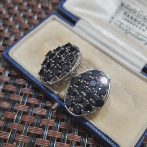 925 Sterling Silver Stud Earrings, Natural Black Spinel Gemstones Large Studs
