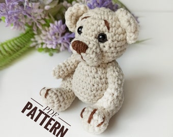 Crochet bear pattern, Amigurumi mini teddy bear pattern, Classic stuffed bear figurine
