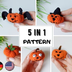 Halloween pumpkin crochet pattern 5 in 1 , digital download easy crochet pattern