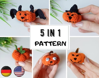 Halloween Kürbis Häkelanleitung 5 in 1 , digitaler Download einfache Häkelanleitung
