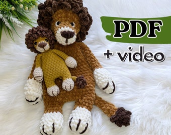 Crochet snuggler pattern, crochet lion baby lovey blanket pattern