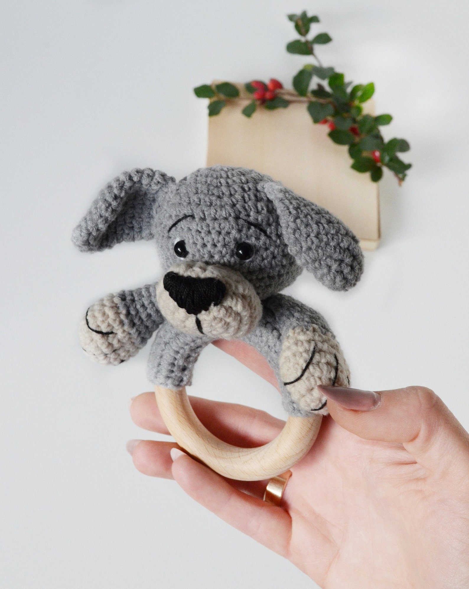 Crochet Dog Rattle Amigurumi Pattern Baby Rattle With Teether Etsy