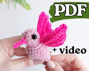 Patrón de colibrí a crochet, patrón fácil de pájaro amigurumi a crochet, patrón de llavero a crochet
