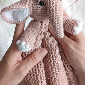 Crochet elephant lovey pattern, crochet baby security blanket, elephant baby lovey pattern image 10