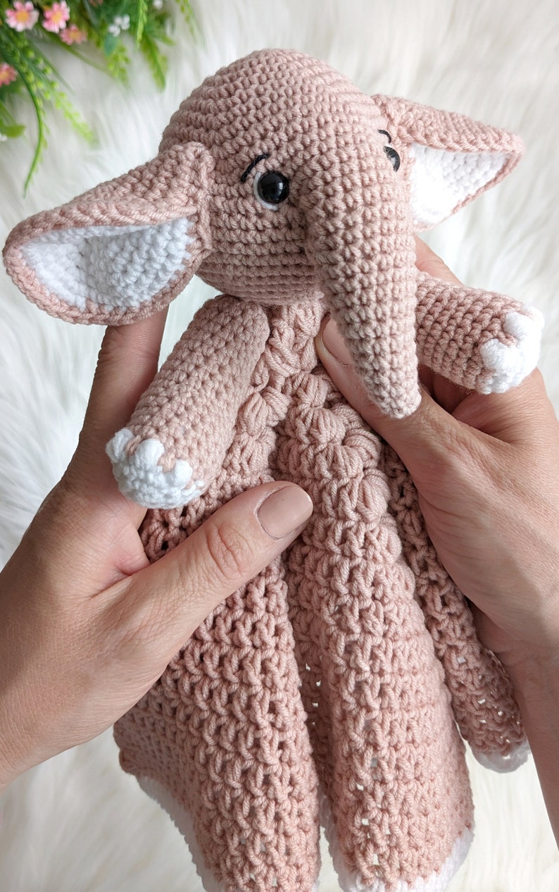 Crochet elephant lovey pattern, crochet baby security blanket, elephant baby lovey pattern image 10