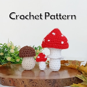 Mushrooms crochet pattern, Christmas tree crochet ornaments, amigurumi food pattern