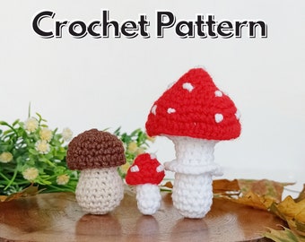 Schema per realizzare funghi all'uncinetto, decorazioni per albero di Natale all'uncinetto, schema per realizzare cibo amigurumi