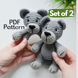 Haakpatroonbundel, gehaakt wolvenpatroon, bos babyshowercadeau, set van 2 amigurumipatronen