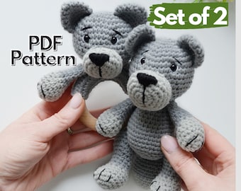 Crochet Pattern Bundle, crochet wolf pattern,  woodland baby shower gift, set of 2 amigurumi patterns