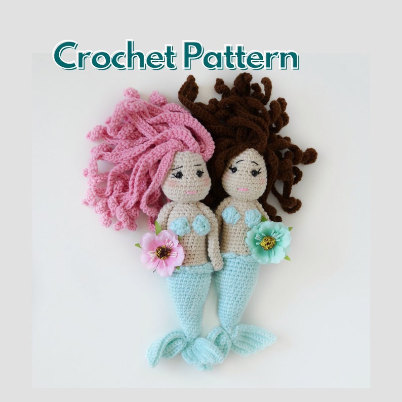 Mermaid doll crochet pattern, handmade doll amigurumi pattern image 1