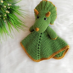 Crochet dinosaur pattern, crochet triceratops security blanket, crochet baby lovey pattern image 9