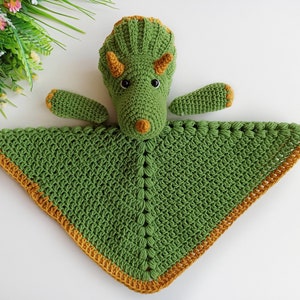 Crochet dinosaur pattern, crochet triceratops security blanket, crochet baby lovey pattern image 10