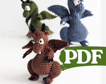 Crochet dragon pattern, amigurumi dragon toy, baby dragon crochet pattern