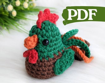 Rooster amigurumi pattern, crochet chicken, bird crochet pattern, crochet farm animals