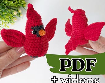 Crochet bird pattern, amigurumi red cardinal, crochet keychain pattern