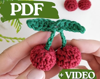 Cherry crochet pattern, crochet play food pattern, cherry keychain PDF pattern