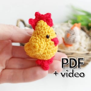 Crochet chicken pattern, mini crochet animals amigurumi pattern, beginner friendly easy crochet pattern, Easter decoration