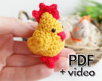 Crochet chicken pattern, mini crochet animals amigurumi pattern, beginner friendly easy crochet pattern, Easter decoration