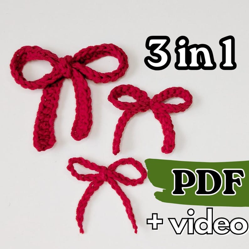 Crochet Bow 3 in 1 Pattern, Simple Hair Accessories image 1