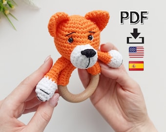 Crochet fox pattern, baby rattle amigurumi pattern, easy crochet pdf pattern