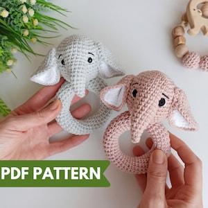 Crochet elephant  baby rattle PDF pattern, elephant  amigurumi pattern