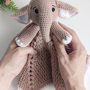 Crochet elephant lovey pattern, crochet baby security blanket, elephant baby lovey pattern image 4