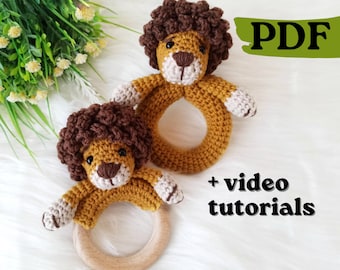 Lion baby rattle crochet pattern, amigurumi lion pattern, crochet animals pattern