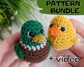 Haakpatroon eend, set van 2 haakpatronen voor beginners, eenvoudige haakpatronen van amigurumi wilde eend en badeend
