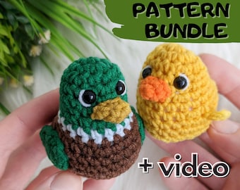 Duck crochet pattern, set of 2 beginner crochet patterns, amigurumi mallard duckn and rubber duck easy crochet patterns