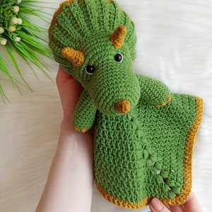 Crochet dinosaur pattern, crochet triceratops security blanket, crochet baby lovey pattern image 5