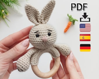 Crochet baby rattle pattern, bunny amigurumi pattern