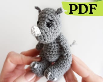 Rhino crochet pattern, mini animal beginners crochet pattern