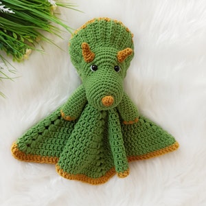 Crochet dinosaur pattern, crochet triceratops security blanket, crochet baby lovey pattern image 6