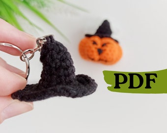 Modèle de chapeau de sorcière au crochet, porte-clés Halloween au crochet facile