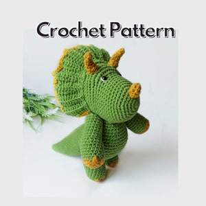 Dinosaur triceratops crochet pattern, amigurumi dinosaur toy pattern