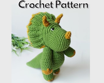 Dinosaur triceratops crochet pattern, amigurumi dinosaur toy pattern