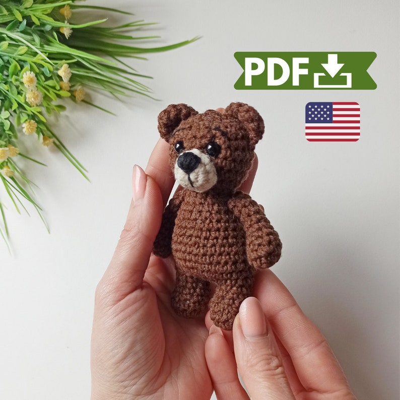 May include: Crochet pattern for a brown teddy bear. The pattern is available as a PDF download. The pattern is in English.