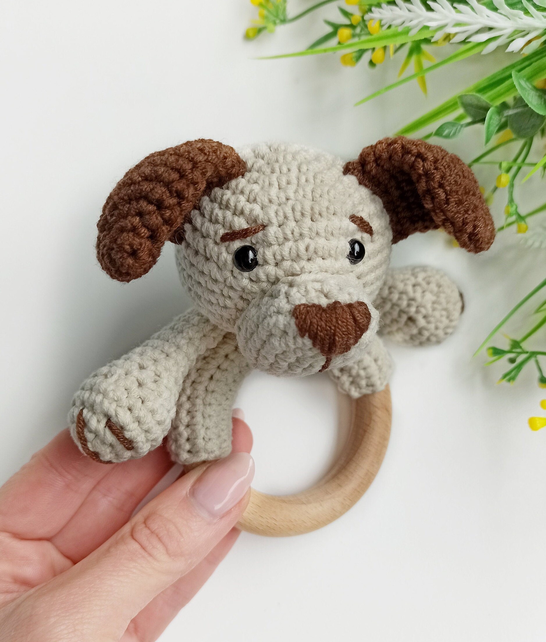 Crochet Dog Rattle Amigurumi Pattern Baby Rattle With Teether Etsy